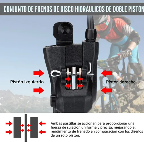 Miniatura 3 de TOBWOLF 1 Par de Juego de Frenos de Disco MTB, Kit de Frenos de Disco Hidráulico con Rotores de 160mm, Palancas de Calibración de Presión de Aceite