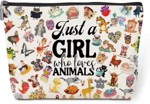 jeilink Linda chica ama a los animales, bolsa de maquillaje divertida de viaje, bolsa de aseo de viaje, recuerdos de fiesta de animales, decoración