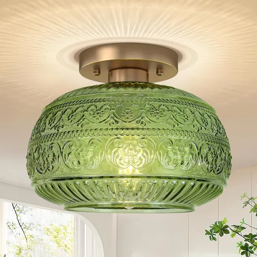 Miniatura 12 de Lámpara de Techo Semiempotrada, Luminaria Moderna Mejorada Cerca del Techo con Vidrio Transparente, Dorada, Iluminación Interior para Cocina