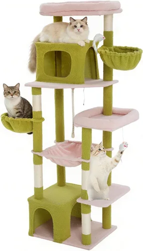 Miniatura 8 de Árbol para gatos de 35.8 pulgadas con cama doble para gatos y hamaca, rascador de felpa con plataforma cómoda para dormir y pelota de juguete