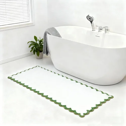 Miniatura 17 de ORTIGIA Pequeña y Linda Alfombra de Baño con Volados, Alfombras de Baño de Microfibra de Lujo en Blanco y Rosa, Antideslizante, Lavable, de Secado