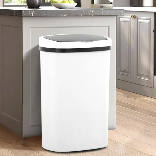 Miniatura 9 de Bote de basura de cocina de 13 galones/50 L con tapa, bote de basura con tapa sin contacto, bonito bote de basura automático para baño, cubo de Negro