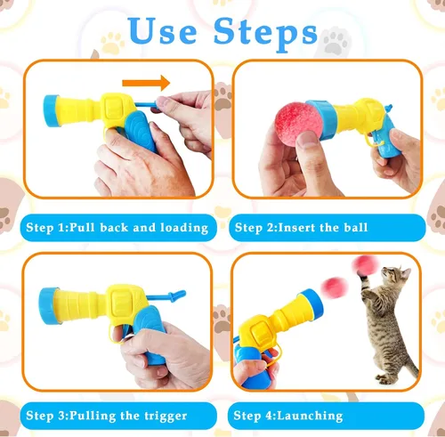 Miniatura 4 de 2 lanzadores de juguetes para gatos y 100 pelotas de pompón para gatos, lanzador de pelotas de juguete para gatos, juguete interactivo