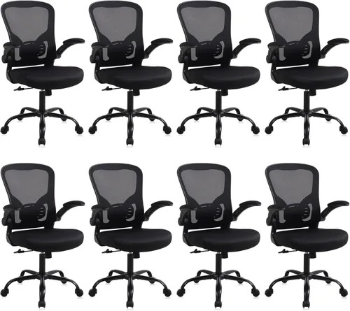 Miniatura 19 de Silla de escritorio para computadora de oficina en casa, silla de trabajo ergonómica de malla de altura ajustable con ruedas, cojín grueso, Negro