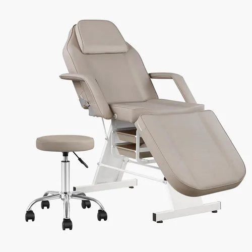Silla facial de masaje de 73 pulgadas, silla de tatuaje ajustable para artista con taburete, cama facial para spa, belleza, esteticista, gris