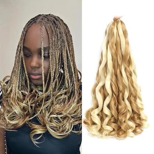 Miniatura 29 de Cabello Rizado Francés para Trenzar de 18 Pulgadas, 8 Paquetes Color Borgoña - Cabello para Trenzar Pre-Estirado con Rebote - Extensiones de Cabello