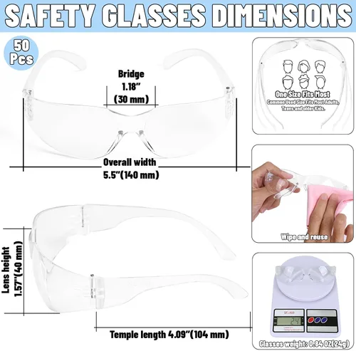 Miniatura 2 de 50 lentes de seguridad unisex a granel de 8 colores transparentes con ANSI Z87.1, resistentes a impactos y arañazos, lentes de sol de seguridad
