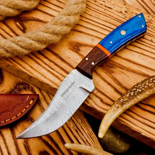 Miniatura 2 de Cuchillos de Damasco Hechos a Mano Personalizados de Acero de Damasco Cuchillo de Caza para Desollar, Camping, Exterior - Cuchillos de Caza de Hoja