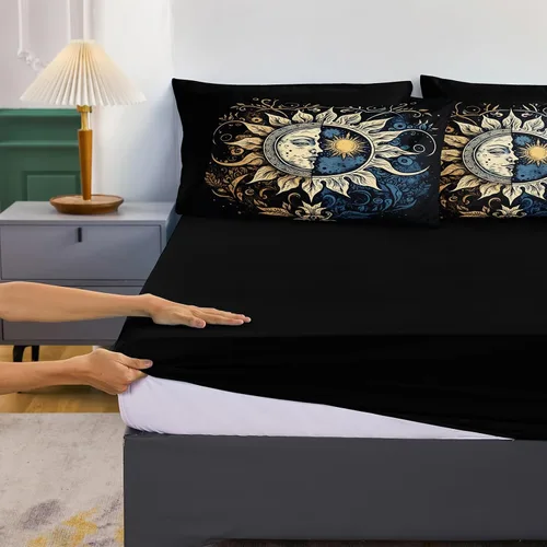 Miniatura 9 de Juego de edredón de sol y luna negro, juego de ropa de cama boho, ropa de cama de galaxia celestial y espacio estrellado, edredón mandala exótico