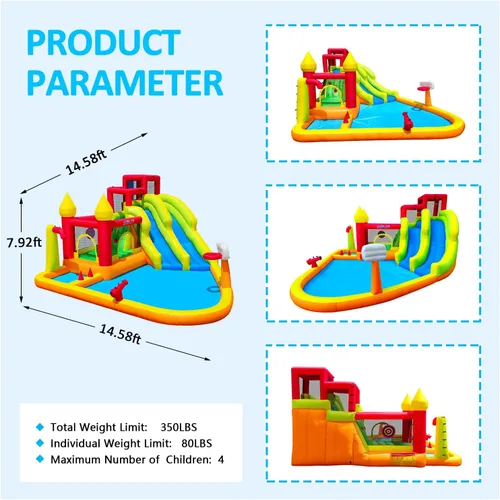 Miniatura 5 de MIRUNAIR Casa inflable de rebote con toboganes, tobogán acuático inflable para niños en el patio trasero, parque acuático de rebote con soplador