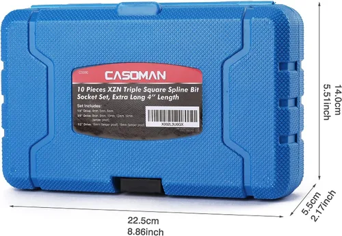 Miniatura 6 de CASOMAN Juego de 10 llaves de punta estriada, tipo M, acero S2 y Cr-V, extralargo de 4 pulgadas de longitud, M4-M18, XZN Triple Square Spline Bit Set