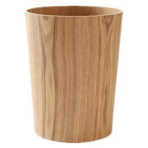 Miniatura 10 de Cubo de basura redondo apilable, de madera natural, para baños, cocinas, oficinas en casa (madera oscura)