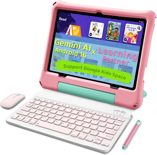 aiprotablet Tableta para niños, Android 16 para niños de 10 pulgadas, Octa-Core 2.2 GHz con funda, 30 GB de RAM 64 GB ROM, 2 TB expandir, control