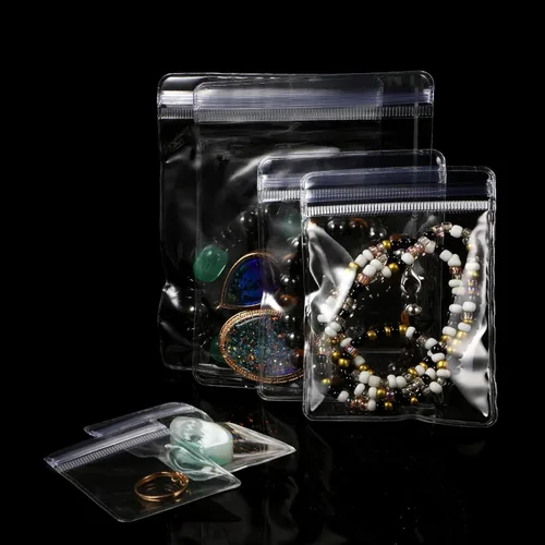 Miniatura 6 de Clabby 120 bolsas de joyería de PVC transparente, bolsa de almacenamiento de joyas de plástico, anillos transparentes, aretes, bolsas antideslustre
