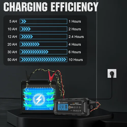 Miniatura 7 de ECO-WORTHY Cargador de batería inteligente automático de 12V 5A y pantalla LCD del mantenedor para la batería de plomo ácido y litio (LiFePO4)