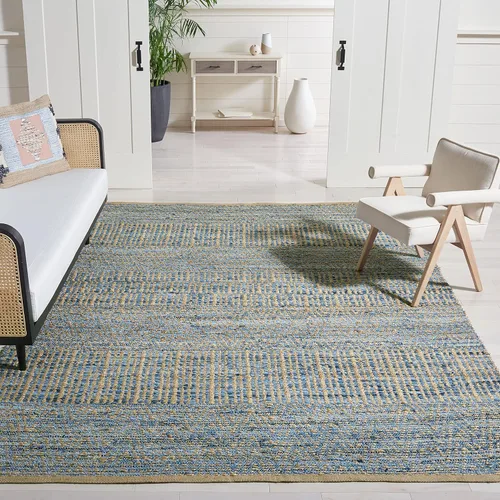 Miniatura 8 de SAFAVIEH Cape Cod Collection - Alfombra de pasillo, 2 pies 3 pulgadas x 6 pies, natural y azul, hecha a mano, tejido plano costero trenzado, ideal