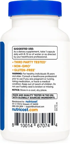 Miniatura 5 de Nutricost Cápsulas de albahaca sagrada de 500 mg, 120 cápsulas vegetarianas, sin gluten, sin OMG