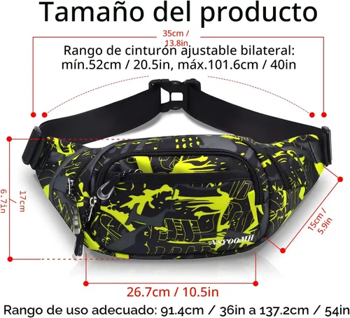Miniatura 2 de Cangurera cruzada para hombres, 5 bolsillos con cremallera, bolsa para cinturón para correr, ciclismo, viajes, senderismo, pesca, camping