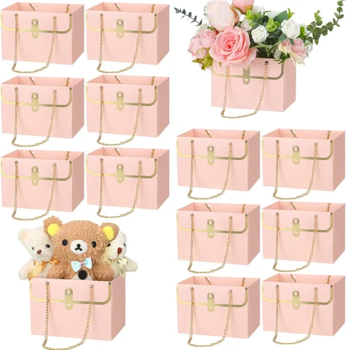 Miniatura 12 de Lincia 12 cajas de flores negras para boda, bolsa de regalo de flores negras, cajas de ramo con asas para arreglos, papel de regalo de ramo