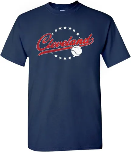 Camiseta de hombre estilo vintage del equipo para aficionados al béisbol Cleveland - Camisa azul marino
