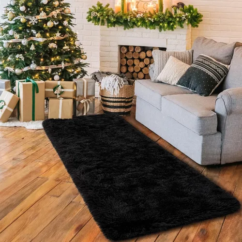 Miniatura 3 de HOMORE Alfombra de pasillo negra de 2 x 6 pies para dormitorio, alfombras esponjosas para pasillo y sala de estar, alfombras antideslizantes