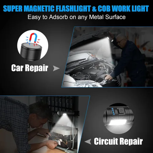 Miniatura 3 de Banral Linterna magnética recargable, linternas de bolsillo LED superbrillantes de alto lúmenes con luz lateral COB, tipo C, zoomable, 7 modos, IPX7