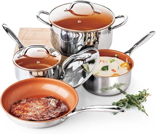 Redwood Juego de utensilios de cocina de acero inoxidable de cobre de 7 piezas con cerámica de titanio antiadherente, 1