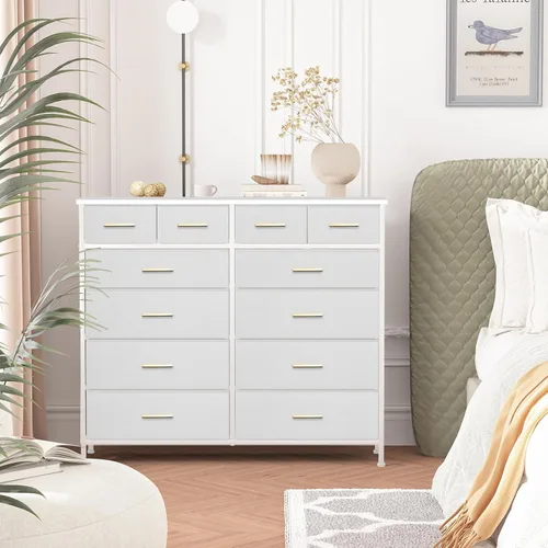 Miniatura 2 de VASICAR Cómoda con 12 cajones profundos para dormitorio, cómoda alta de tela, gabinete de almacenamiento para armario, guardería, mesita de noche