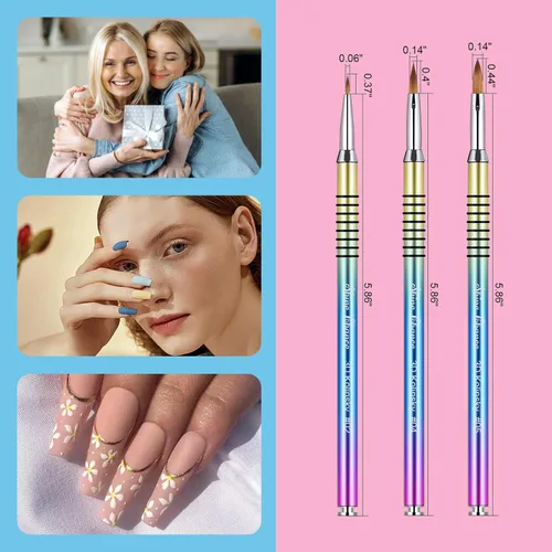 Miniatura 3 de Kolinsky - Juego de 3 brochas acrílicas para uñas, tamaño 2, 4, 5, pincel acrílico para uñas, diseño artístico y limpieza de errores de esmalte