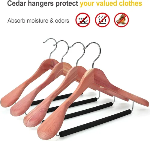 Miniatura 5 de TOPIA HANGER Perchero de madera de cedro rojo americano sin acabado, perchas de madera de lujo para trajes y chaquetas, hombro ancho con barra