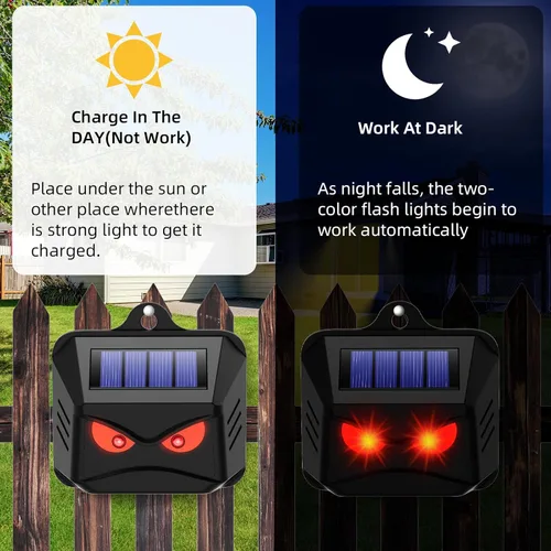 Miniatura 2 de Paquete de 8 repelentes solares nocturnos de animales para exteriores con ojos depredadores rojos, luces disuasorias de animales nocturnos