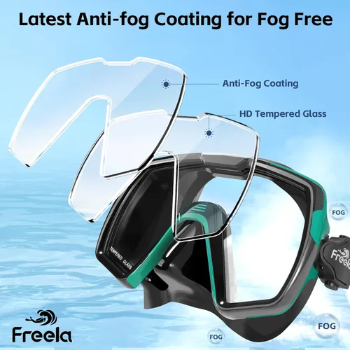 Miniatura 3 de Freela Adult Swim Goggles Mask for Adult with Nose Cover, Tempered Glass Anti Fog Waterproof 180° Clear Wide View Men Women Verde