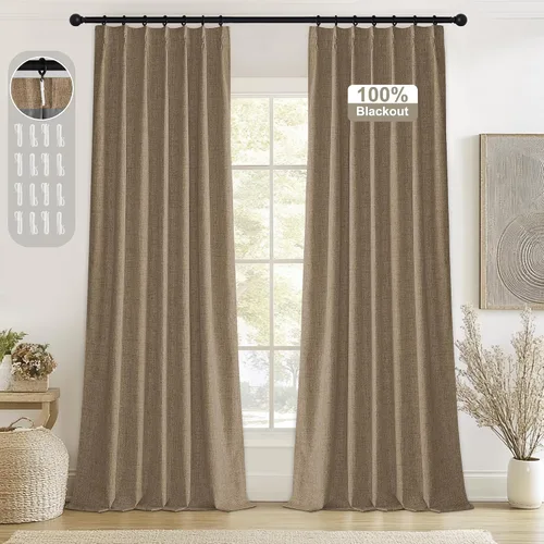 Miniatura 18 de StangH Cortinas Plisadas Completamente Opacas para Dormitorio, Cortinas de Lino Beige de 84 Pulgadas de Largo, 2 Paneles, Cortinas Térmicas