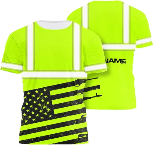 Miniatura 34 de Camisa de alta visibilidad con bandera de Estados Unidos de color para hombres y mujeres, con nombre personalizado, camisa de seguridad reflectante