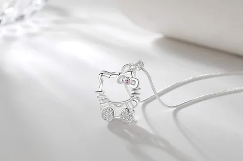 Miniatura 3 de UUONLY Collar de Hello Kitty collar de gato rosa chapado en plata regalo de cumpleaños para fanáticos de Hello Kitty regalos de Hello Kitty