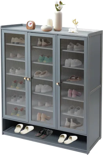 Armario de zapatos con puertas, gabinete de almacenamiento de zapatos moderno de 7 niveles para entrada, armario organizador independiente con Azul
