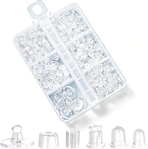 Miniatura 8 de Nkwuire Tuercas de silicona para aretes con tachuelas, 550 piezas, 6 estilos, respaldos de aretes transparentes y suaves, hipoalergénicos, de goma