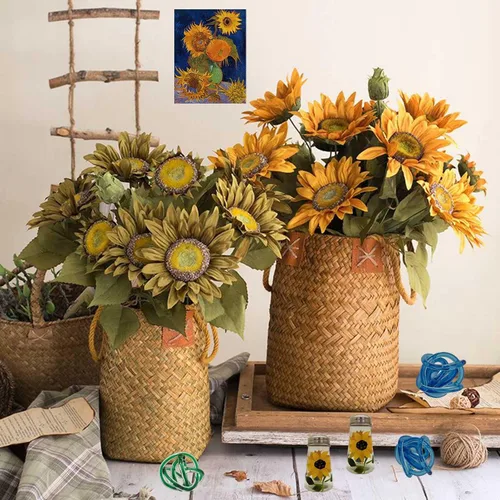 Miniatura 2 de Ritadeshop Juego de salero y pimentero pintado a mano con tapas de acero inoxidable S y P (2, girasoles)