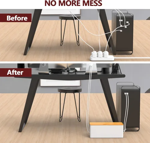 Miniatura 3 de Caja organizadora de cables, paquete de 2 cajas organizadoras de cables grandes de madera para la oficina y el hogar, caja organizadora de cables 2