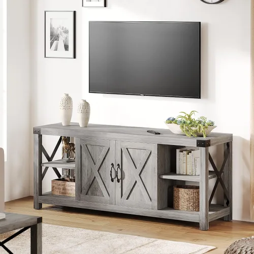 Miniatura 10 de IDEALHOUSE Soporte de TV blanco de 59 pulgadas para TV de hasta 65 pulgadas, gabinete de TV de madera de granja, centro de entretenimiento