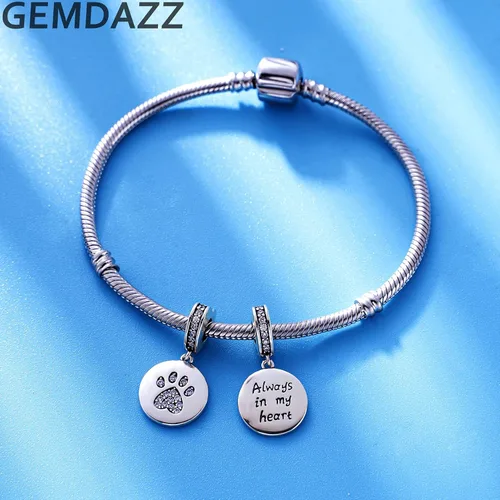 Miniatura 3 de GEMDAZZ Dijes brillantes con estampado de pata de cachorro en plata de ley 925, cuentas redondas de circonita cúbica para pavé para perros