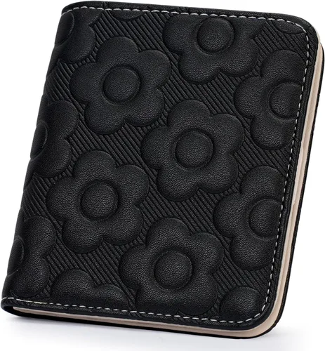 Miniatura 12 de Billetera para mujer, delgada y pequeña, billetera compacta con RFID, plegable, compacta, para mujer, cartera de cuero en relieve 3D con soporte