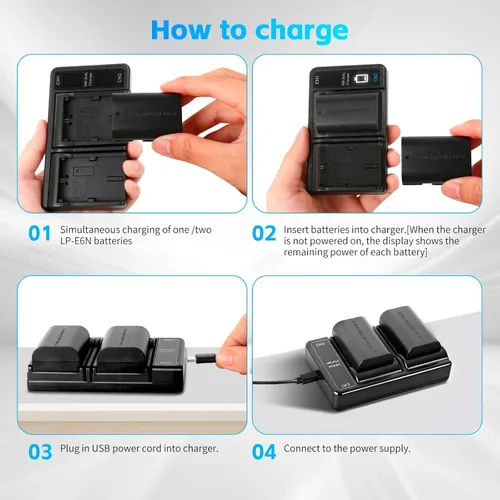 Miniatura 6 de Batería LP-E6 LP-E6N (paquete de 2) y cargador USB dual compatible con cámaras Canon EOS 5D Mark II III IV, 5DS, 5DS R, 6D, 6D Mark II, 7D, 7D Mark