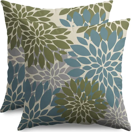 Miniatura 26 de Fundas de Almohada Azul Aguamarina 16X16 Pulgadas Juego de 2, Flores de Dalia Primavera Verano Floral Crema Fundas de Almohada Decorativas