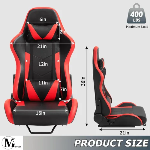 Miniatura 5 de Minneer Asiento de carreras de doble bloqueo, carga de 400 libras, ángulo ajustable, cómodo, transpirable, ergonómico, silla de juegos de vuelo