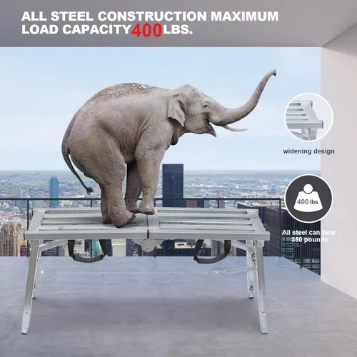 Miniatura 4 de Plataforma de trabajo ajustable con capacidad de carga de 400 lb, escalera de acero, andamio plegable portátil para limpieza de RV, pintura