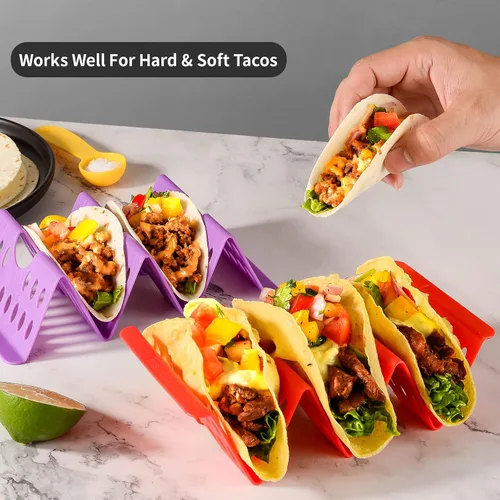 Miniatura 4 de Juego de 12 soportes para tacos, juego de servicio de barra de tacos para una fiesta, bandejas grandes para tacos, soporte para tacos duros