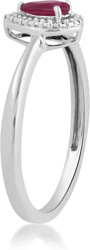 Miniatura 3 de Jewelili Anillo de compromiso de plata de ley de 0.197 x 0.118in con rubí de corte de pera y diamante redondo blanco natural