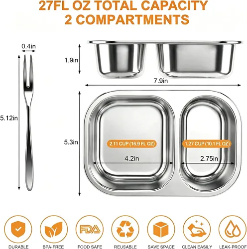 Miniatura 2 de Juego de cajas Bento de acero inoxidable, paquete de 3 cajas de almuerzo de 27 onzas / 27.1 fl oz con tapas firmes a presión, bolsa de almuerzo