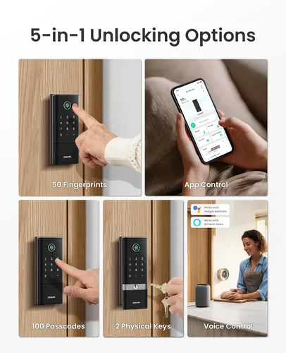 Miniatura 5 de DESLOC Smart Lock K120, cerradura de puerta delantera sin llave de huellas dactilares, cerrojo electrónico WiFi, batería de iones de litio de 16